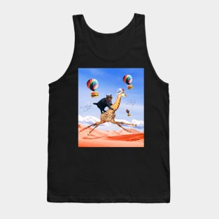 Cat Giraffe - Cat Riding Flying Giraffe with Burger Tank Top